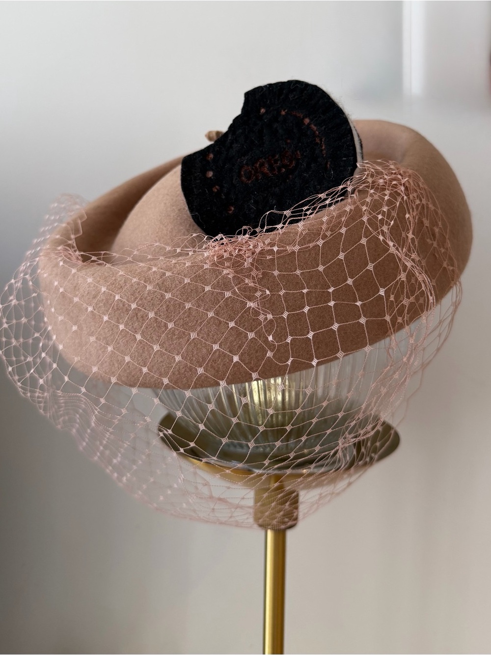 Veiled Pillbox Hat with Oreo Ornament